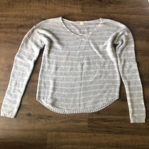 gray and white striped sweater